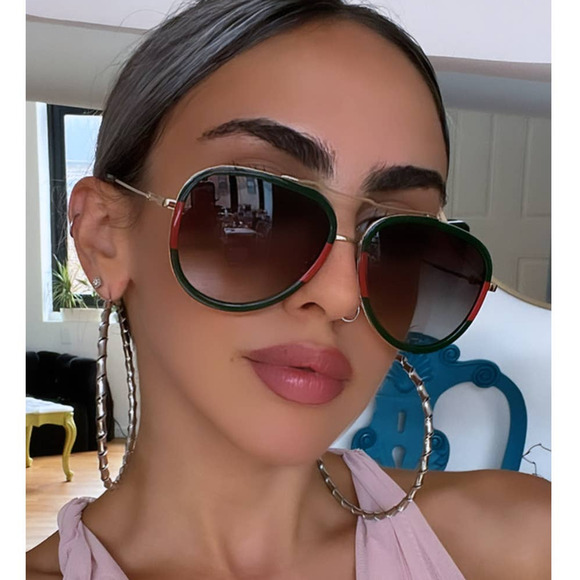 NEW Gucci GG0062S 003 Aviator Sunglasses in Red/Green - Picture 1 of 11